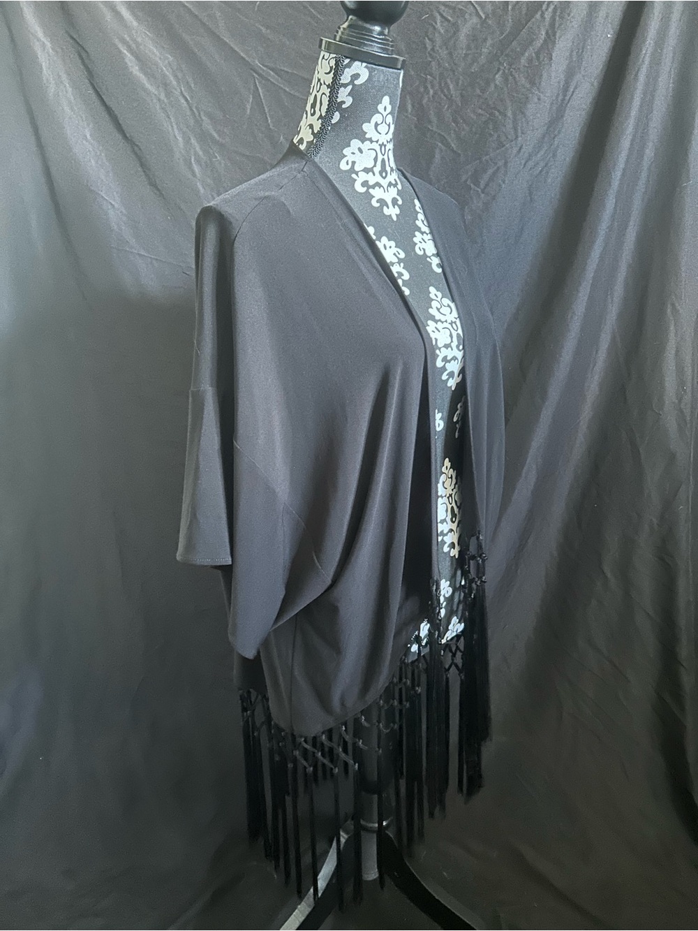 Joseph Ribkoff Black Fringe Open-Front Poncho